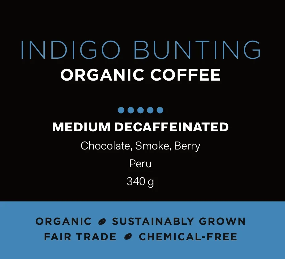 Indigo-Bunting Indigo Bunting Decaf. Blend ߆ Whole Beans 5 lb
